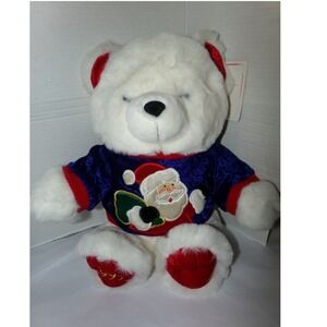 Vintage 1999 Kmart Collectible Bear White Plush Santa Sweater Christmas Holiday